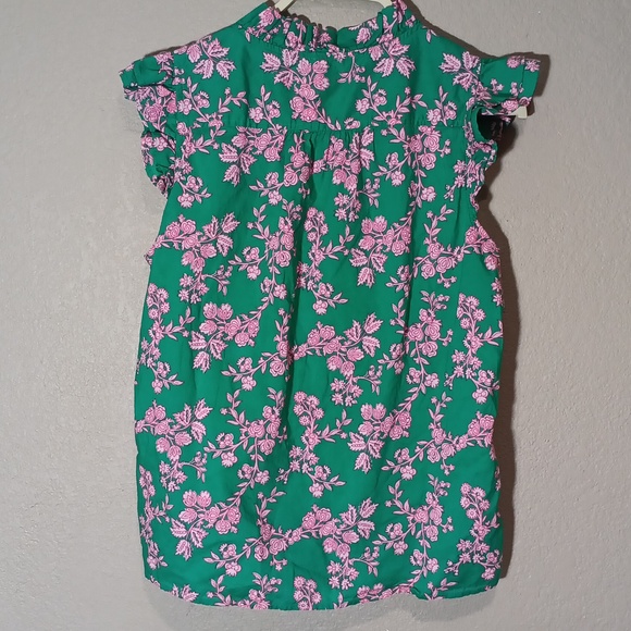 J. Crew Green Floral Ruffle Sleeveless Blouse - Picture 4 of 4